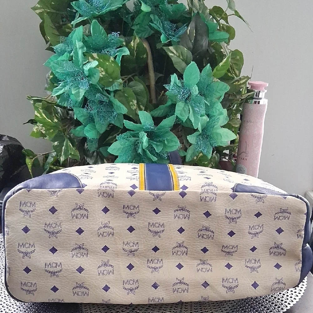 MCM Blue and Cream Tote with Yellow Accents - Picture 2 of 7